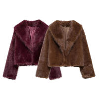 TRAFZA-Chaqueta de piel sintética para mujer, abrigo holgado de manga larga con cuello vuelto, color liso, informal, para invierno, 2024 - details 1