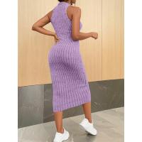 Vestido Bodycon Midi De Verano Para Mujer Cuello Halter Sólido Alta Cintura Slim Elegante Vestido De Oficina Sin Mangas Polyester - details 8
