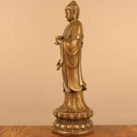 Adorno de estatua de Amitabha de bronce antiguo, estatua de pie, hogar de Buda receptor, salón budista, tienda de ofrendas, oficina, escritorio - details 5