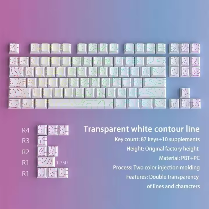 Contorno 4,0, tapa de tecla grabada lateral PBT translúcida 97, tapa de tecla de teclado Nical para juegos, blanca para interruptor magnético F75 G87 - 1