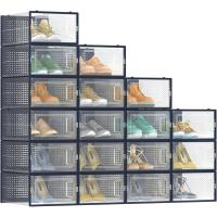 Cajas de Zapatos de Plástico Juego de 18 Organizadores Plegable, Apilable, Transparente, Blanco - details 49