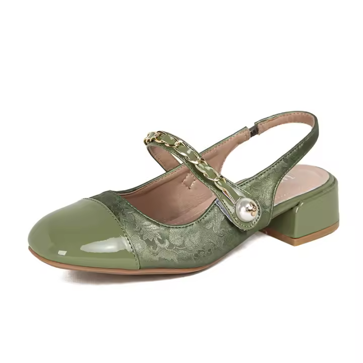 Medias zapatillas retro francesas Boca Ligeras cabeza cuadrada tacón grueso zapatos individuales - 1