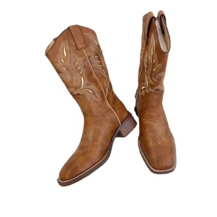 Botas vaqueras Retro con bordado occidental para mujer, botas de caballero de tacón grueso, talla grande, europeas y americanas, 2025 - 1