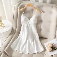 Camisón sexy con tirantes y espalda descubierta cruzada francesa para mujer, pijama de satén de seda bordado para mujer - details 8