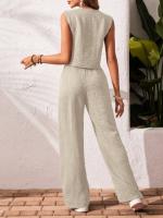 Conjunto de Lino para Mujer Verano 2025 Chaleco Abotonado con Cuello V y Pantalón Ancho - details 13