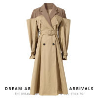 Traje de dos piezas falso con nudo de color contrastante, abrigo trench con cuello, vestido cortavientos con cinturón de corte m - details 0