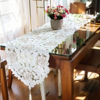 Mesa con bordado floral retro blanco, alfombra Ense, mantel de algodón hueco, decoración de mesa de comedor para el hogar, fiesta de boda - details 2