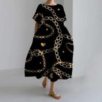 Ropa holgada de verano para mujer, vestidos bohemios, nuevo jersey de manga corta con estampado de cadena y cuello redondo a la moda para noche - details 3