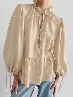 Camisa y blusa de mujer Kawaii con mangas abullonadas con cordones lindos sueltos elegantes jóvenes simples baratos Tops femeninos - details 4