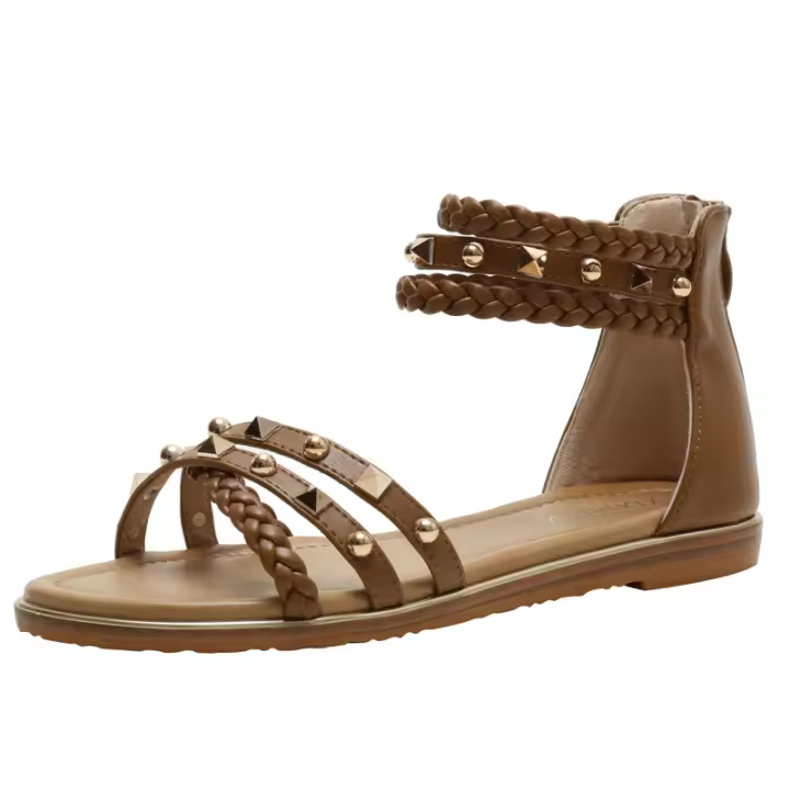 Sandalias Niña 2025 Nuevo Versátil Hada Viento Fondo Plano Verano De Las Mujeres De La Moda De Sauce Pico Zapatos Romanos - 1