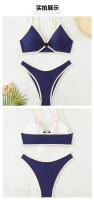 2025 Nuevo color bloqueado cuello colgante sexy mujer playa traje de baño bikini conjunto - details 2