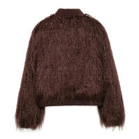 TRAFZA, chaqueta de invierno con cuello redondo de punto con efecto de piel sintética para mujer, abrigo de manga larga con un solo pecho y temperamento elegante para mujer - details 2
