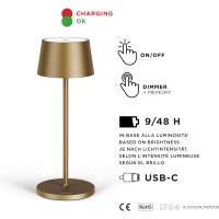 Lámpara LED recargable USB de Mesa Regulable - Larga duración - Luz regulable (Dimmer) con un toque - Casa y restaurante - Protección IP54 - Dorado Oscuro - details 3