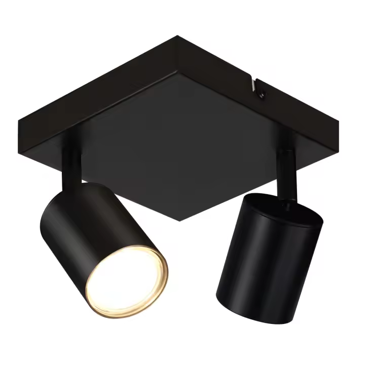 CBJKTX Foco de techo para salón, 2 bombillas, luz de techo giratoria GU10 negra, foco interior moderno para dormitorio y cocina - 1