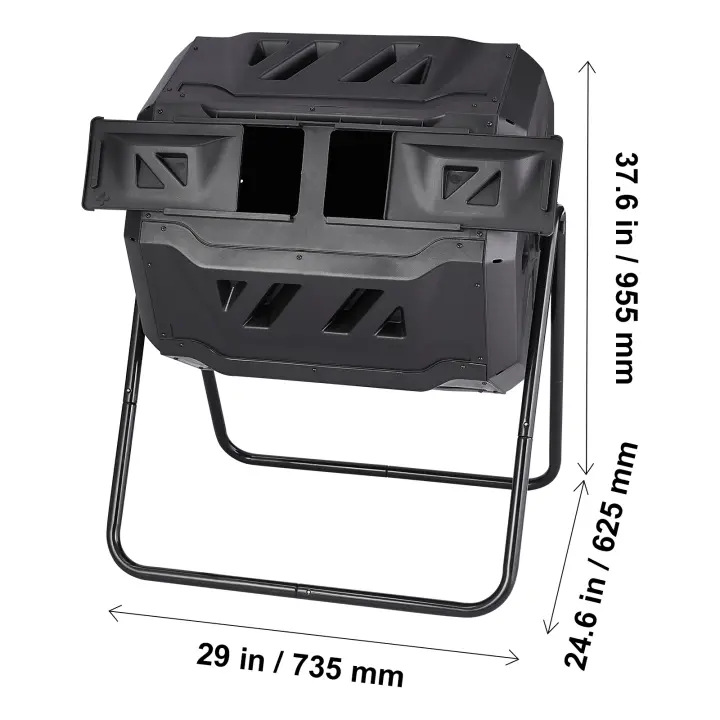 SucceBuy Contenedor de Compost de Doble Cámara, Vaso Giratorio con 2 Puertas Correderas, Estructura de Acero, Sin BPA para Jardín, Cocina y Patio - 1