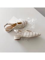 Sandalias de punta hueca con trenza francesa, hebilla y lazo, tacón grueso, estilo romano para mujer - details 3