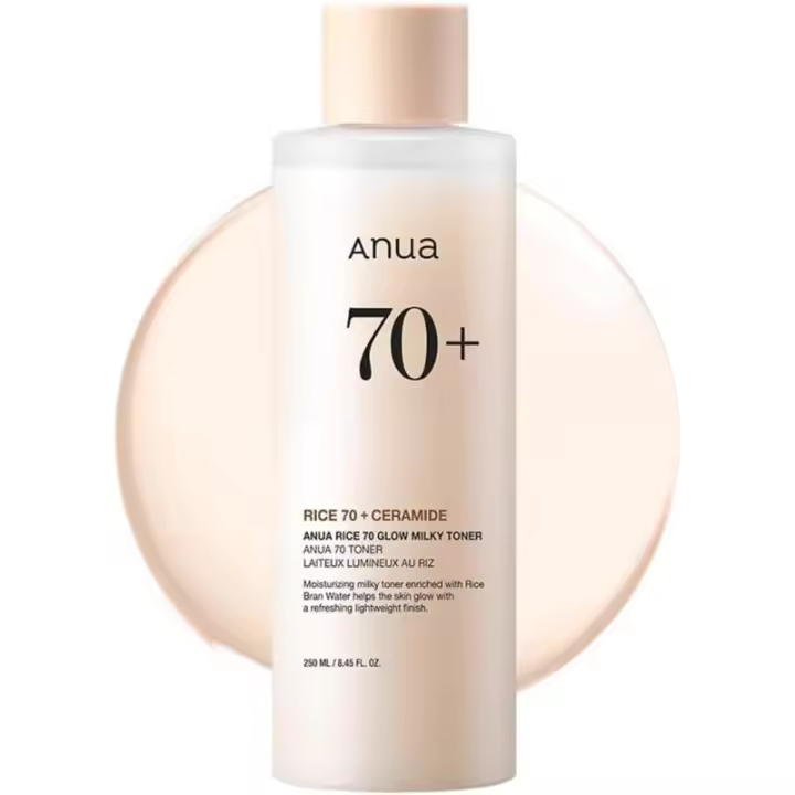Anua 70 Glow Milky Toner, piel de vidrio, agua de arroz, niacinamida, cerámica, pantenol, aroma, sin acné, seguro para el acné fúngico - 1
