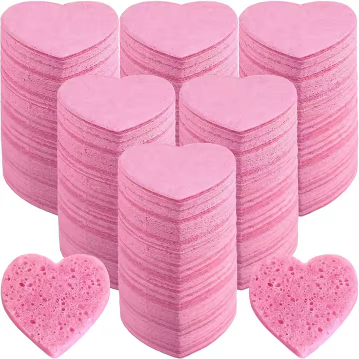 Esponjas faciales comprimidas con forma de corazón, almohadillas de limpieza Facial Natural, 100 unidades - 1