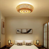 Luz de techo rústica de bambú y madera, accesorio de mimbre de 3 luces, E27, 220V, 40x14cm - details 1