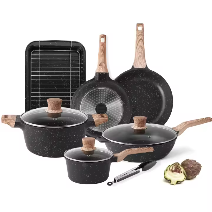 RIOVARM Inducción Juego de ollas y sartenes, Antiadherente Granito Sartenes y ollas con Tapas, Juegos de sartenes Sin PFOA, Sartén, Cazuela, Sartén para asar, Plato para tartas - 1