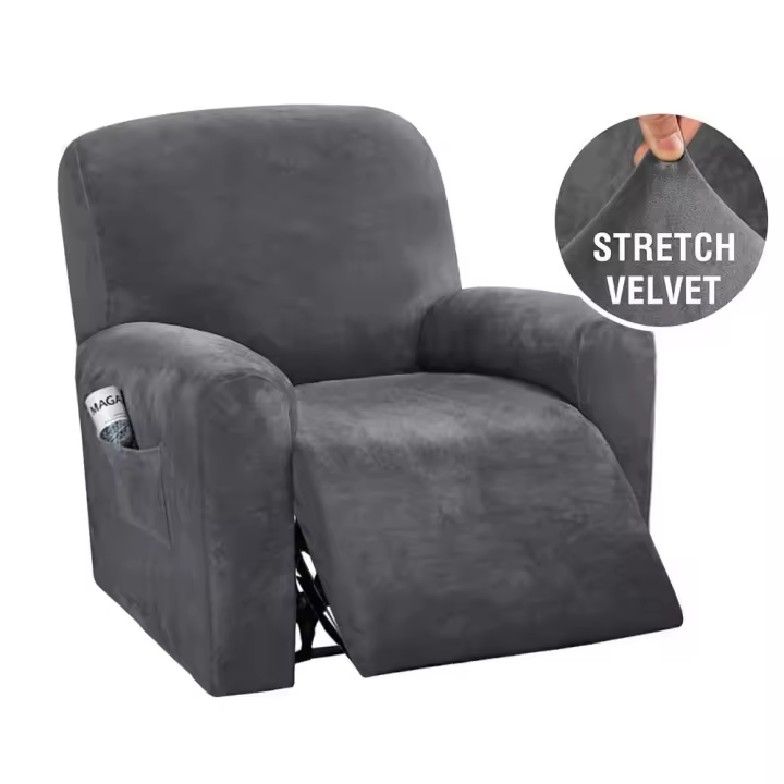 Fundas de terciopelo para silla reclinable, gruesas y elásticas, con bolsillo lateral, lavables, Protector de sofá para chico Perezoso - 1