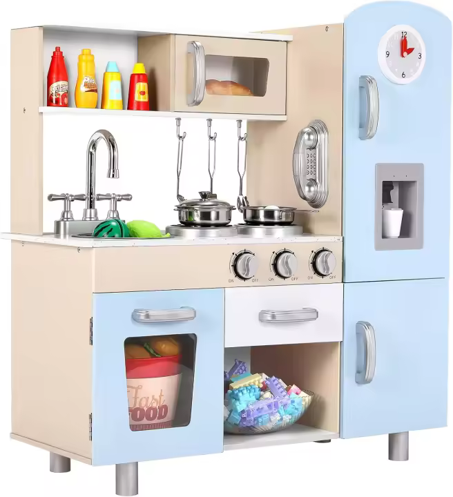 Cocina de juguete para niños, cocina de juegos, cocina infantil de madera con efectos de luz y sonido simulados, cocina para muñecas 81x74x30 cm - 1