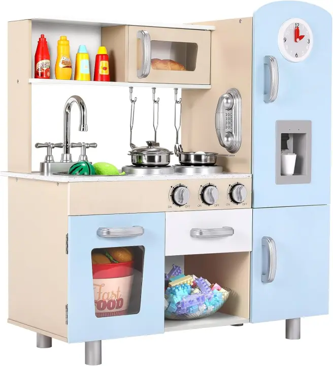 Cocina de juguete para niños, cocina de juegos, cocina infantil de madera con efectos de luz y sonido simulados, cocina para muñecas 81x74x30 cm - 1