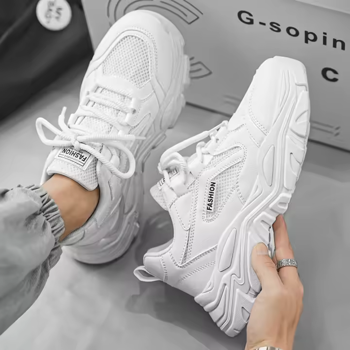 Zapatos Casuales de Malla Transpirable para Hombres verano 2025 Plata Blanca Aumento de Altura - 1