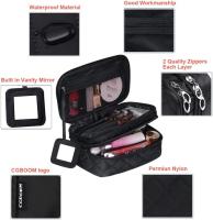 Organizador de maquillaje para mujer, neceser de viaje impermeable con compartimento para brochas y espejo, estuche de maquillaje portátil de doble capa y gran capacidad. - details 1