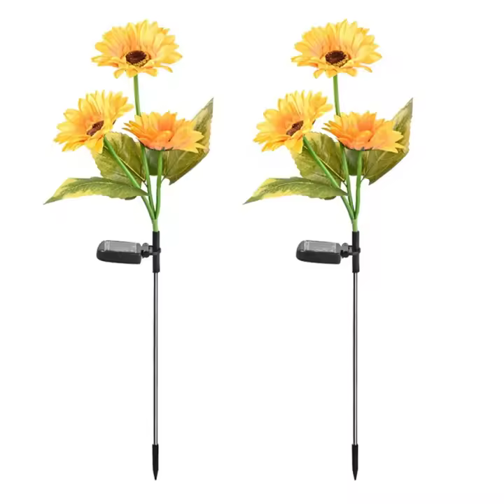 Luces solares para decoración de jardín al aire libre, paquete de 2 luces solares para jardín con 4 luces de girasol, luces solares impermeables para exteriores - 1