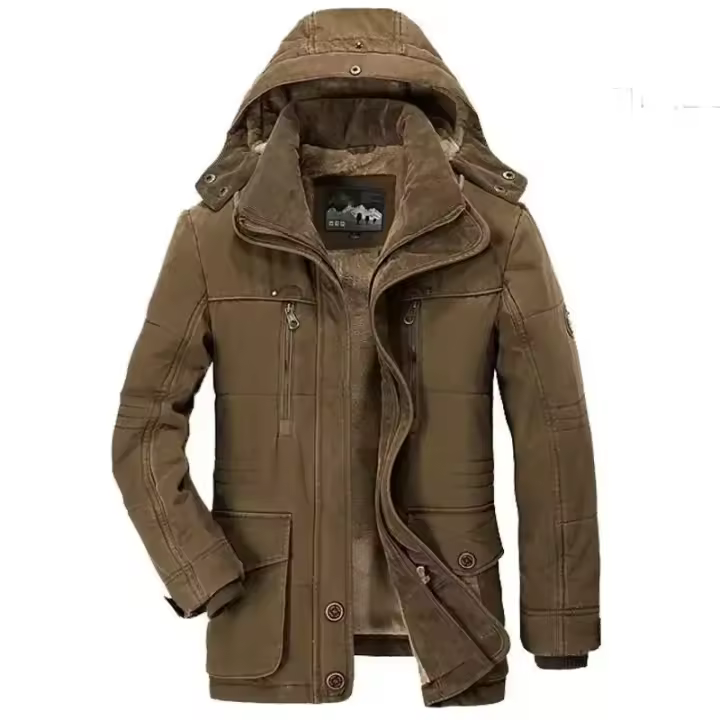 Chaqueta larga de plumón con capucha para hombre, abrigo grueso y cálido, se adapta bien, múltiples bolsillos para ropa informal, Invierno - 1