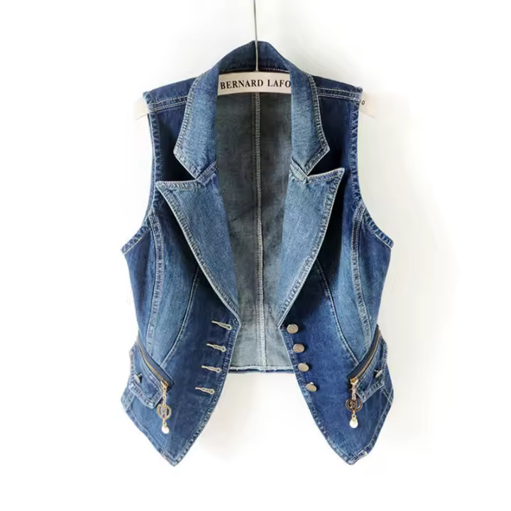 Chaleco vaquero ajustado sin mangas para mujer, chaqueta de primavera y otoño - 1