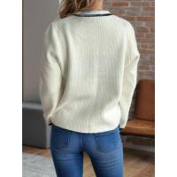 Elegante con cuello redondo y top de ganchillo a rayas sueltas para mujer - details 5