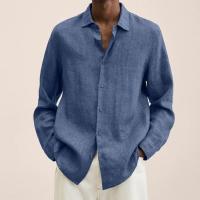 Camisa Larga De Manga Para Hombre Estilo Casual Color Sólido Cuello En V Talla Grande Algodón Hombres Ropa De Otoño - details 7