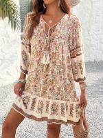 Vestido Corto Chic con Estampado Bohemio Cuello en V, Ajuste Suelto, Viscosa para Mujeres - details 14