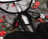 2024 nuevo Retro de manga corta de malla de contraste elegante ral bordado Swing Vintage mujeres corbata cuello bolsillo lateral vestido de verano - details 3