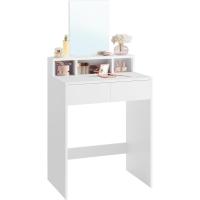 Mesa de Maquillaje con Espejo Grande, Gabinete con 2 Cajones y 3 Compartimentos, Estilo Moderno, Blanco - details 16