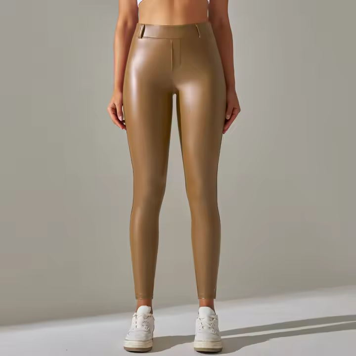 Nessaj-pantalones de piel sintética de terciopelo fino para mujer, leggings de cuero PU ajustados, sexy, con bolsillo, Otoño e Invierno - 1