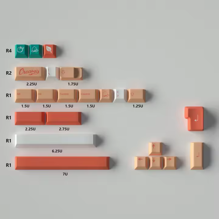 Teclas de color crema de melocotones, perfil de cereza, Material PBT, sublimación, Teclado mecánico MX Switch, 23/129 teclas - 1