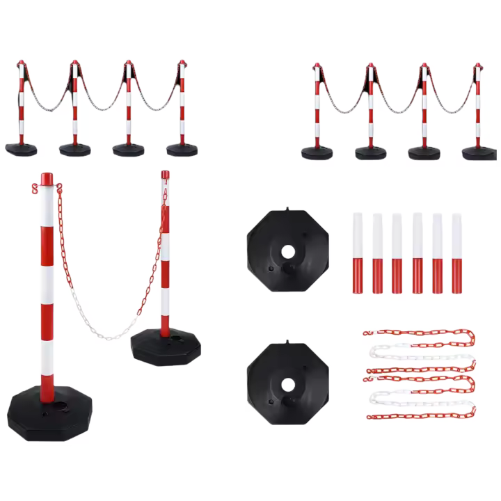 UISEBRT Juego de 2 Postes de Cierre con Cadenas de Plástico para Control de Tráfico y Advertencia, Rojo y Blanco, 82 x 28 x 28cm - 1