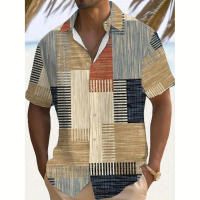 Camisa de Verano para Hombres Estampado de Encaje de Moda Manga Corta Cuello Extremo - details 4