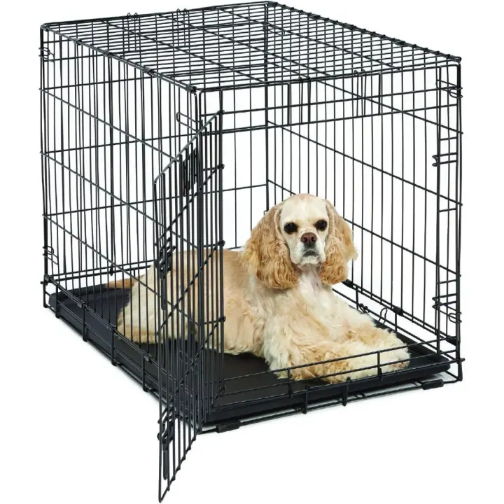 MidWest Homes for Pets Life Stages modelo 1630 Jaula plegable para perros recién optimizada, tamaño mediano y longitud de 76,2 cm, con una sola puerta, metálica, color negro, para perros medianos - 1