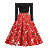 2025 nuevo vestido de manga larga con estampado de ciervos rojos y un hombro para mujer - details 8