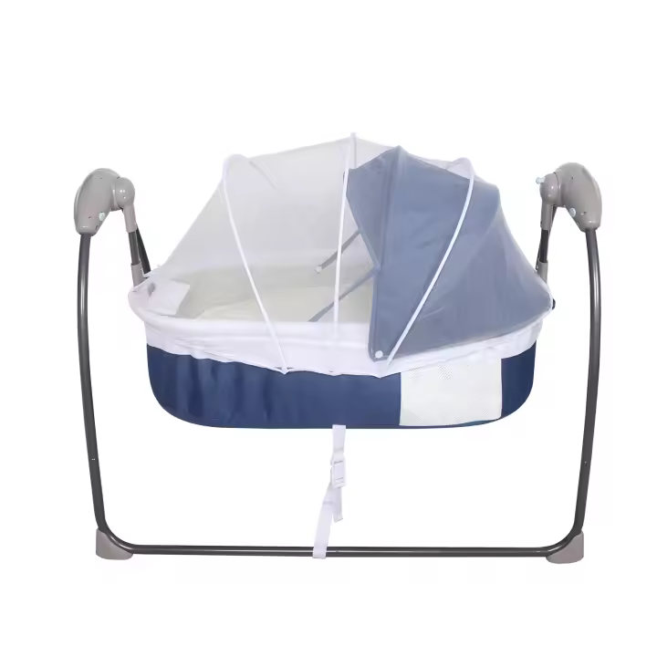 Cuna mecedora portátil para recién nacido, cuna automática, color rosa, azul y gris - 1