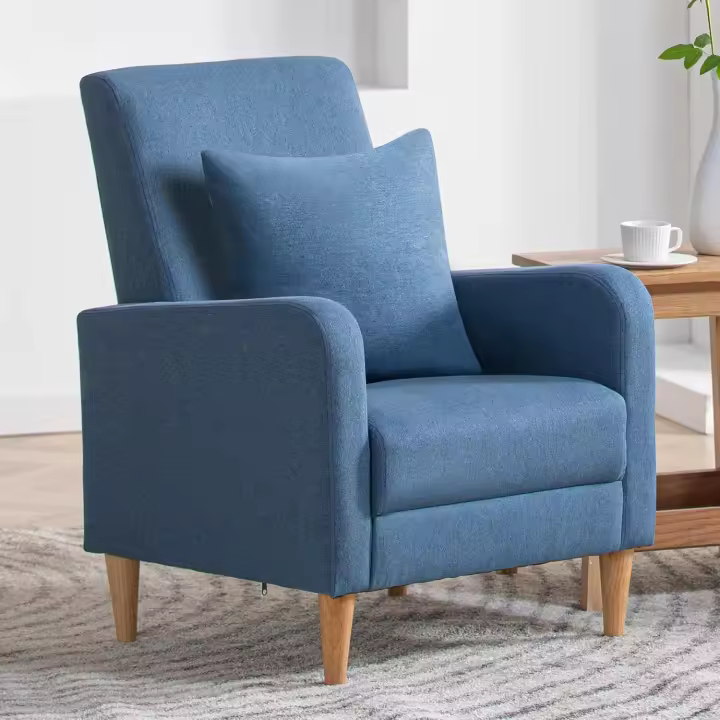 Sillón Salón Sofá Individual para Dormitorio, Silla moderna tapizada con Cojines, Silla de tela Esquina de Lectura Silla lateral con Espuma viscoelástica Suave Asiento Lounge y patas de madera, - 1