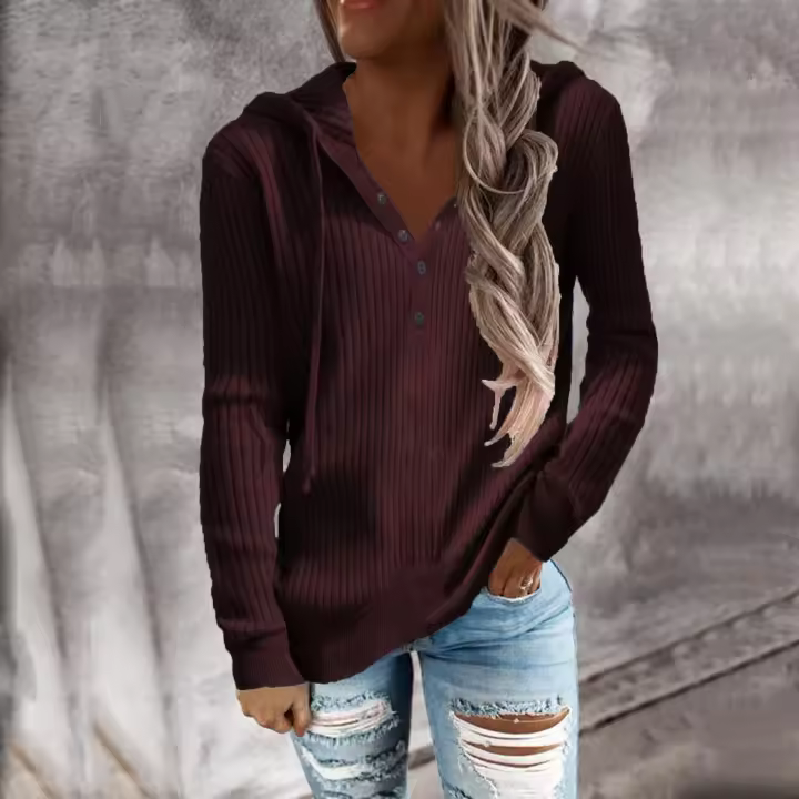 Jersey de manga larga para mujer, color liso, ropa de mujer de moda urbana casual - 1