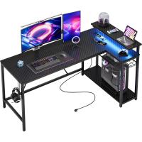 Forma de L con Tomas de Corriente y Luces LED, Escritorio Esquinero con Estantes, Reversible para Ordenador para el Hogar, Oficina, Dormitorio, Espacio Pequeño, 106,5 cm - details 17