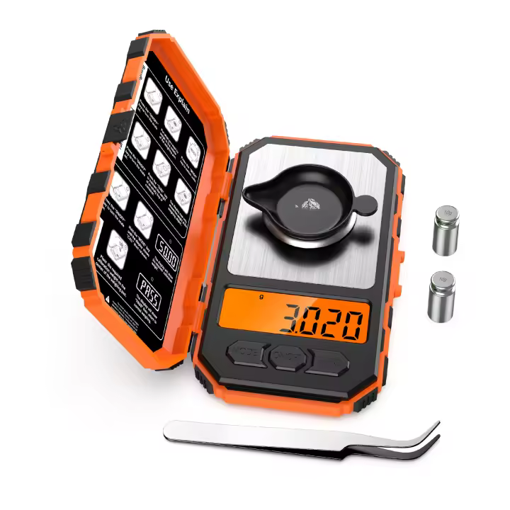 Báscula de Bolsillo Profesional, 50g/0.001g Báscula Digitales de Precisión, Pantalla LCD Retroiluminada, 6 Unidades, Función Tara, para Cocina, Joyería - 1