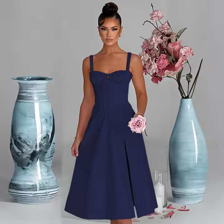 2025 Primavera/Verano nueva moda encaje Casual Slim fit Open Top Strap vestido de gama alta para mujeres - 1