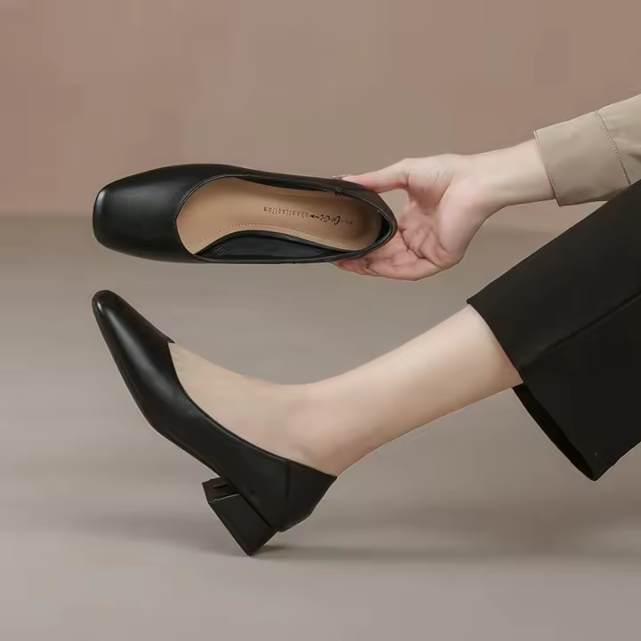 Zapatos Mary Jane de tacón grueso estilo coreano con tacones de 3 cm de cuero suave con punta cuadrada simple - 1